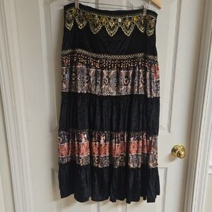 Iris Black and Gold Patterned Maxi Skirt